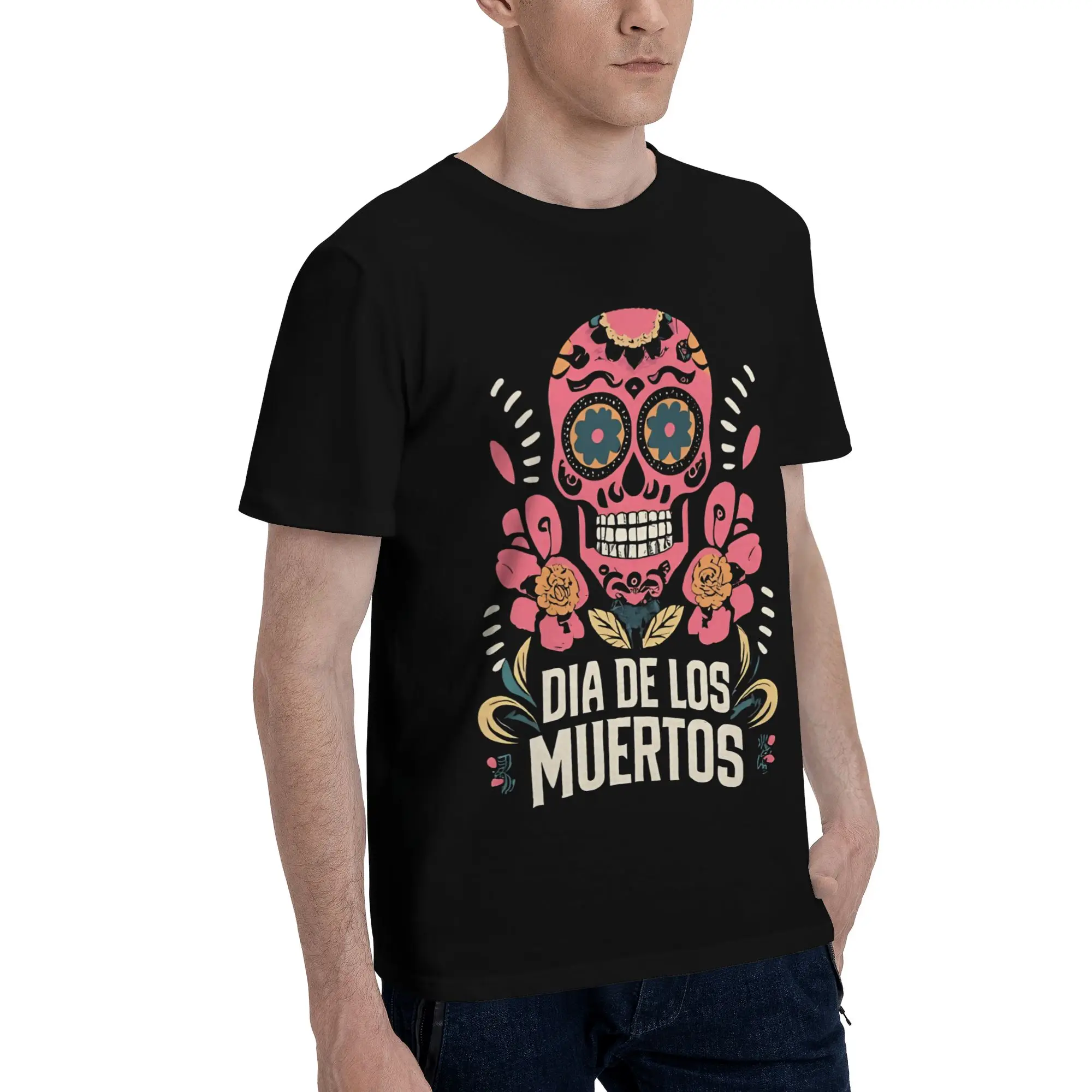 Фото Футболки с принтом La Jefa Skull Graphic Dia de Los Muertos для мужчин и женщин, из чистого хлопка, на День мертвых №3