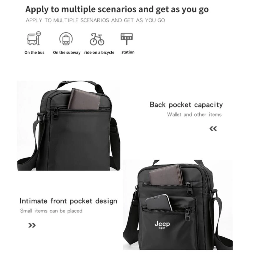 JEEP BULUO Men's Handbag Messenger Shoulder Bags Nylon High Quality Waterproof Business Casual High Capacity Male Tote Men Bag
