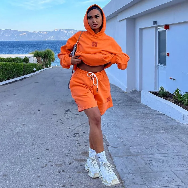 

Matching Sets New Autumn Fashion Women Clothes Hooded Drawstring Pullover Female Lantern Sleeves Sweatshirt and Track Pants