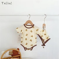 txlixc newborn baby romper summer outfit cute bear print short sleeve romper hat for infant girls boys 0 24 months