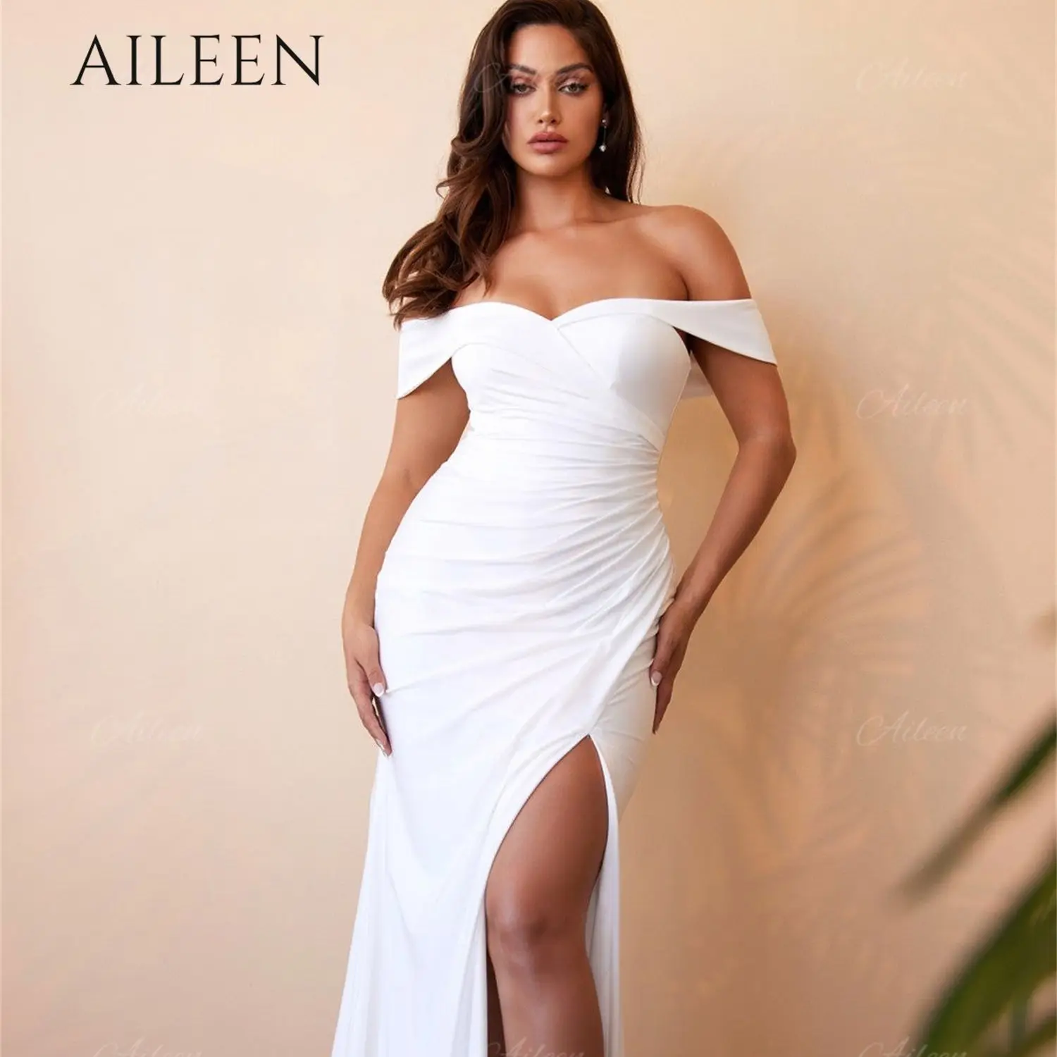 

Aileen White Woman's Evening Dress 2023 Luxury Matte Women Dresses for Party and Wedding Shoulder Satin Shiny Robe Ball Gown
