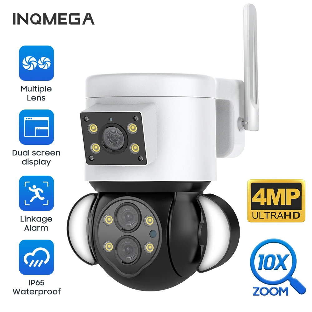 Pаспродажа INQMEGA 10X Zoom 4MP несколько объективов PTZ двойная камера Умный прожектор камера Linkag две Waye сигнализация камера слежения за движением
