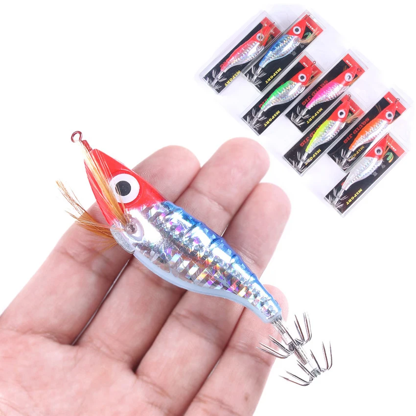 

1 PCS 9g/10cm Luminous Squid Jig Fishing Wood Shrimp Lure Squid Cuttlefish Jigs Lures Spinnerbait Wood Shrimp Fishing Lures
