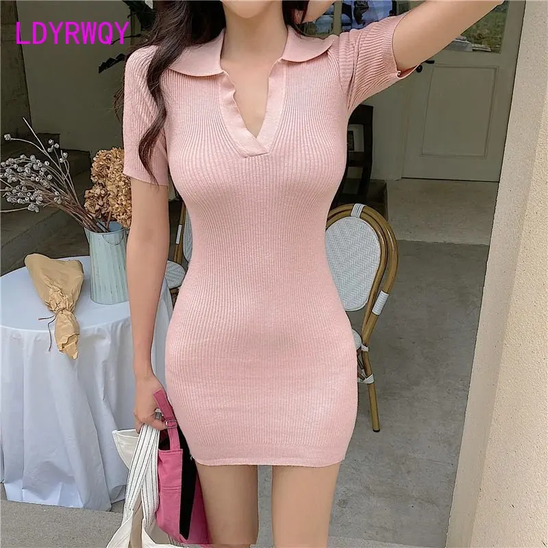 Сексуальное трикотажное синее облегающее бедра платье женское летнее