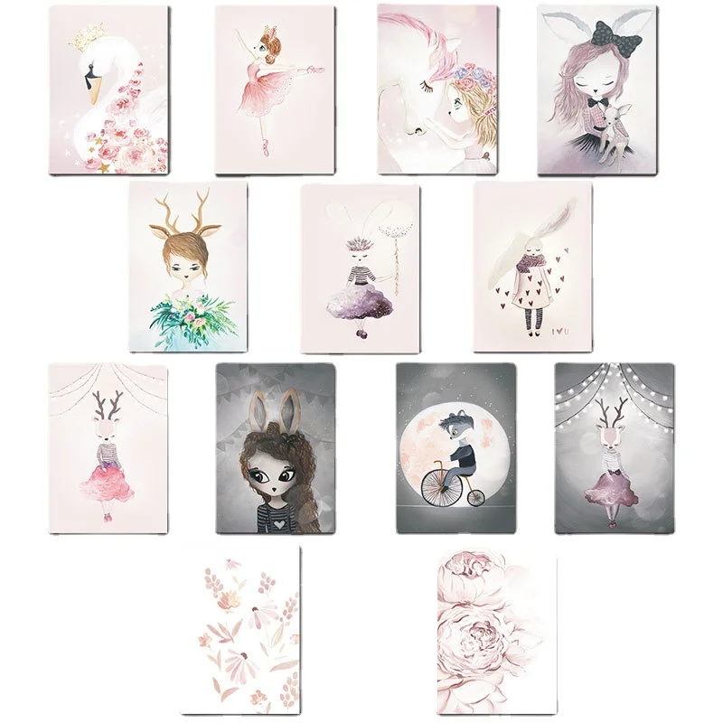 

Dream Rabbit Fairy Girl Cartoon Painting Unicorn Children Room Kindergarten Oil Picture Wall Decoration Home Decor Aesthetic