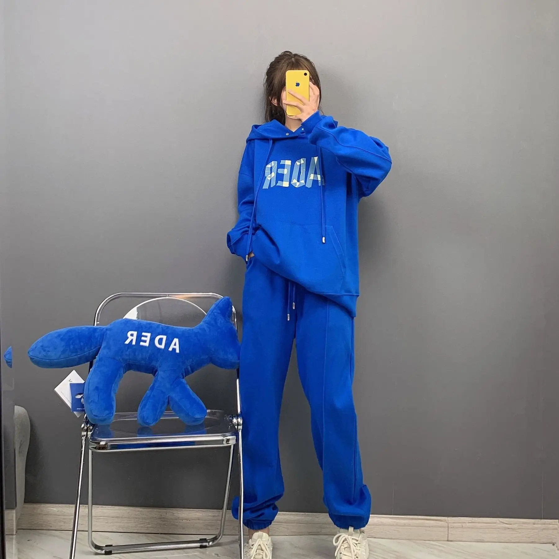 ADER Korean High Quality Klein Blue Hooded Sweatshirt Origami Print Men and Women Couples Loose Casual Oversized Unisex Hoodies