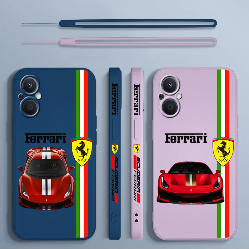 

Luxury Sports Ferrari Cool For OPPO A5 A9 A12 A72 A53 S A73 Find X2 X3 X5 Lite Pro Neo 5G Liquid Left Rope Soft Phone Case