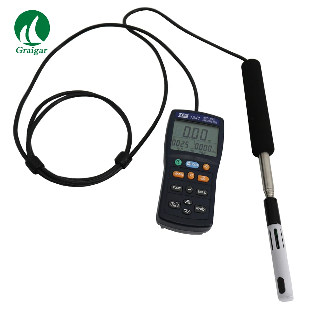 

TES-1341 Air Velocity Meter Hot-Wire Anemometer with USB Interface Software Digital flow Volume Tester 0.1 to 30.0 m/s