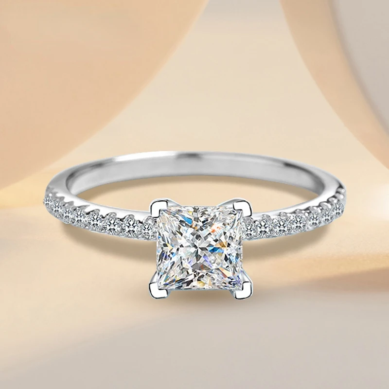 

Реальный 1ct 2ct квадратная фотография принцессы для женщин сверкающий бриллиант обручальное кольцо S925 Серебряное покрытие Pt950 GRA
