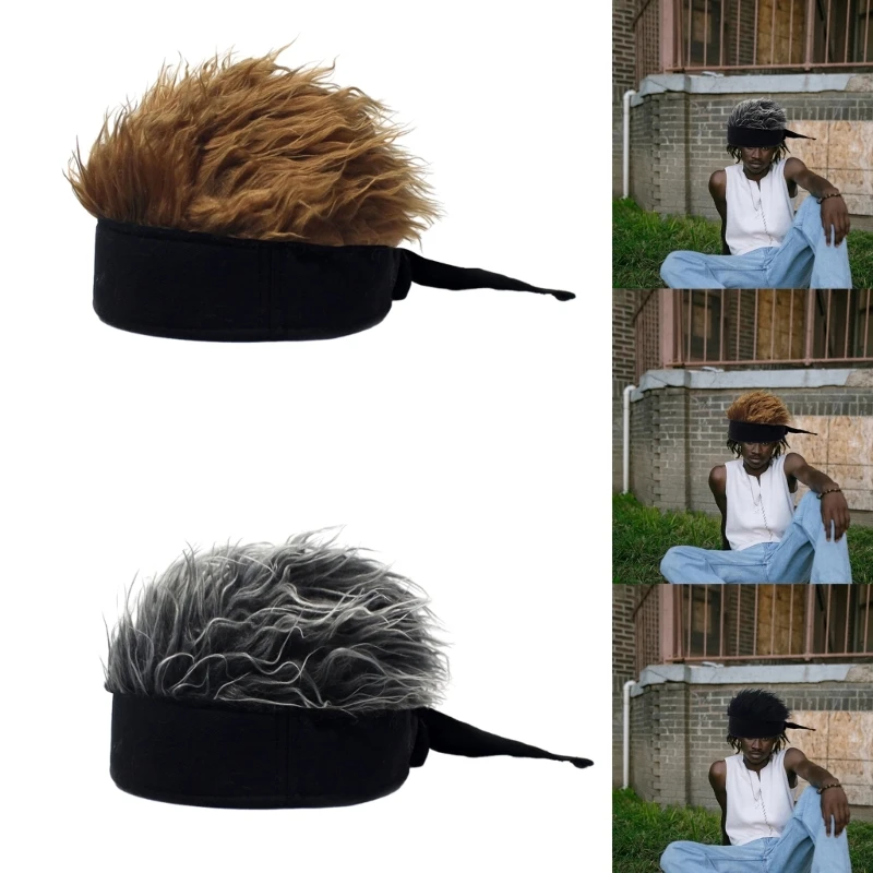 

Novelty Visors Sun Cap Party Peaked Beanie Hat Headband with Spiked Hair Cap Funny Short Hair Cap Breathable