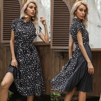 dresses for women 2022 clothing summer printed short sleeve printed lapel panel pleated lace up dress for women dresses party