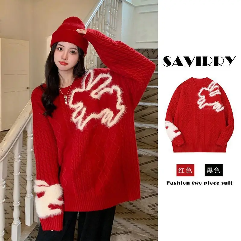 

Women's Clothing 2023 Autumn Rabbit Embroidery Blouse women's Knitted Vest Warm Korea Clothing
