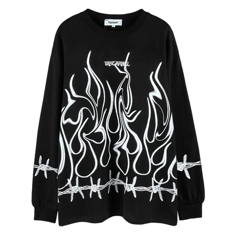 

Футболка SYUHGFA мужская оверсайз в стиле хип-хоп, уличная одежда, винтажный принт, Готическая футболка в стиле панк с длинным рукавом, свободна...