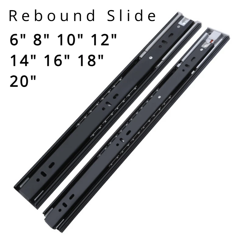 

45mm Wide Thickened Rebound Drawer Slide Rails for Cabinet Wardrobe Guide Three Silent Solid Steel Balls 6-20 Inches 2pcs/Lot