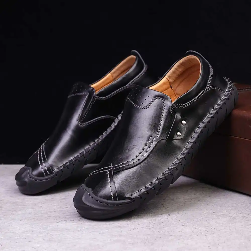 

Menico 2022 New Men Loafers Delicate Hand Stitching Toe Protective Slip On Soft Luxury Flat Leather Loafers For Office Wedding