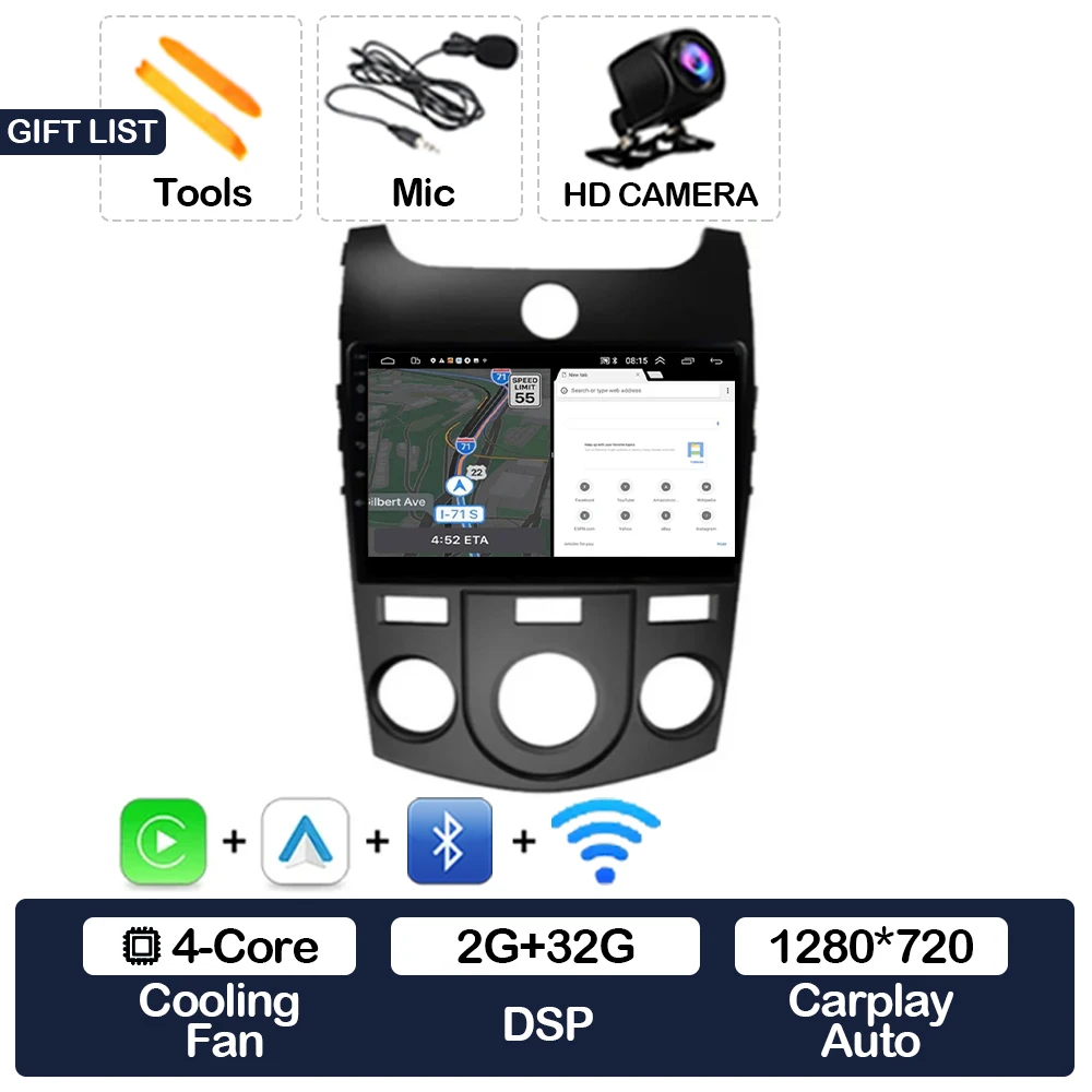 

Автомобильное радио Android 15 для KIA Forte Cerato 2008-2014 QLED GPS NAVI BT Мультимедийный стерео видеоплеер 4G WIFI 2DIN Qualcomm