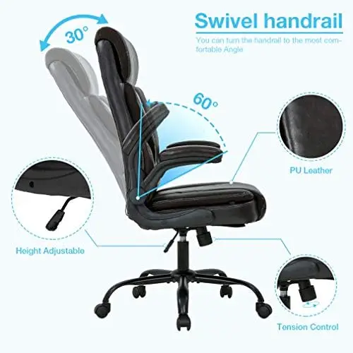 

Chair Ergonomic Desk Chair PU Leather Computer Chair with Lumbar Support Flip up Armrest Task Chair Rolling Swivel Executive Cha