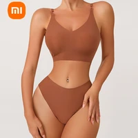 2022 xiaomi mijia sexy bra thong set no rims light and breathable sports push up bra panties detachable chest pads