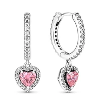 authentic 925 sterling silver sparkling halo heart with crystal hoop earrings for women wedding gift pandora jewelry