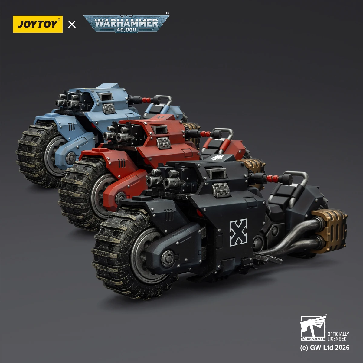 Фото В НАЛИЧИИ JOYTOY Warhammer 40K 1/18 Фигурка-модель боевого мотоцикла Raider с двойными пулевыми ружьями, аниме-фигурки, игрушки №5