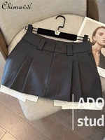 2022 summer new retro versatile high waist stitching a line skirt womens fashion pleated slim fit short skirt for ladies