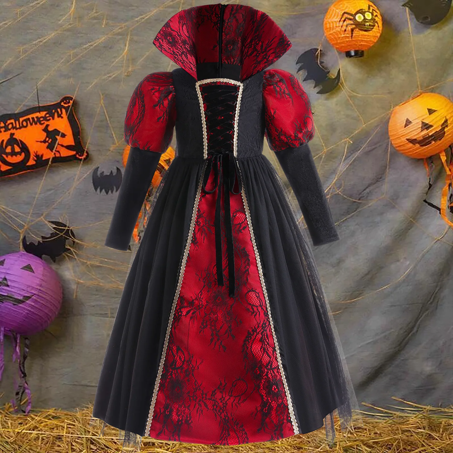 

Детские фантазийные костюмы на Хэллоуин для маленьких девочек; Платье для костюмированной вечеринки с длинными рукавами «злая ведьма»; Бальное платье; Карнавальные вечерние платья; 12