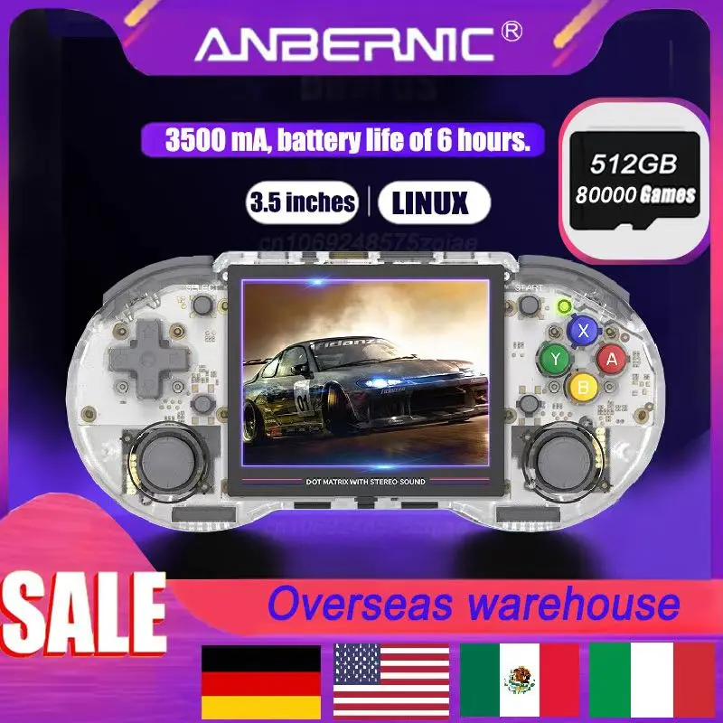 

ANBERNIC RG353PS Retro Handheld Game Console RK3566 3.5 INCH IPS LINUX WIFI/Bluetooth Video PSP Arcade Player 512G 80000 Games