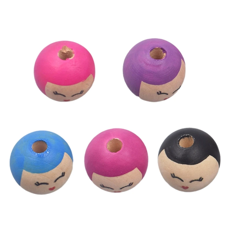 

Wooden Round Beads 25mm Set of 10 Colorful Painted Dye Smile Face Wood Bead K0AB