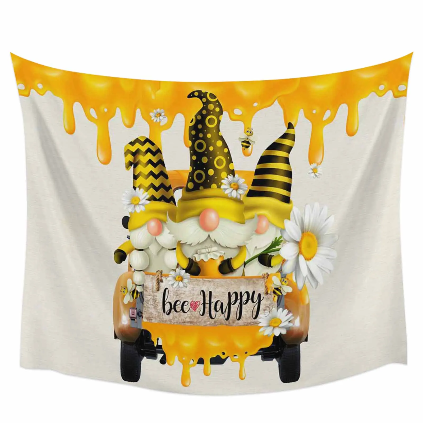 

Летний гобелен с изображением гнома, пчелы, меда, грузовика, Настенный декор для спальни, гостиной, настенный тканевый гобелен, пляжное поло...