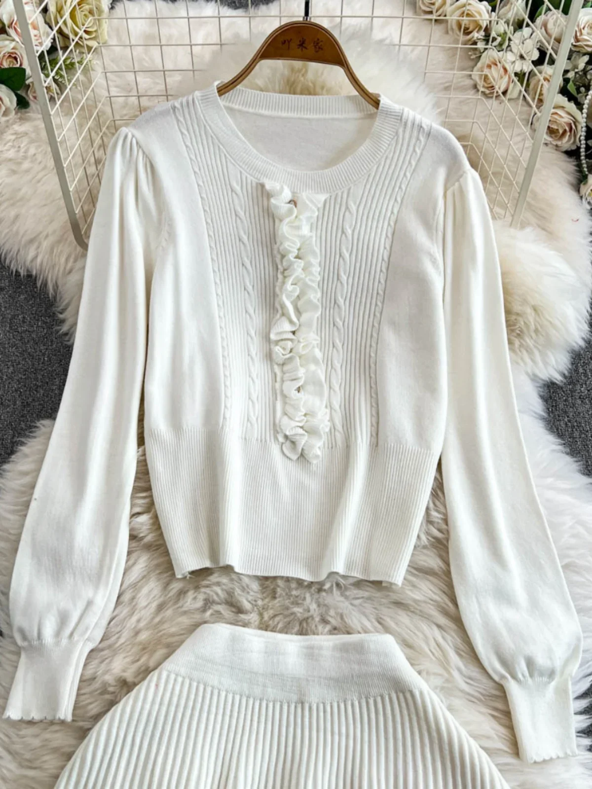 Элегантный вязаный свитер с оборками женские тонкие укороченные топы длинными