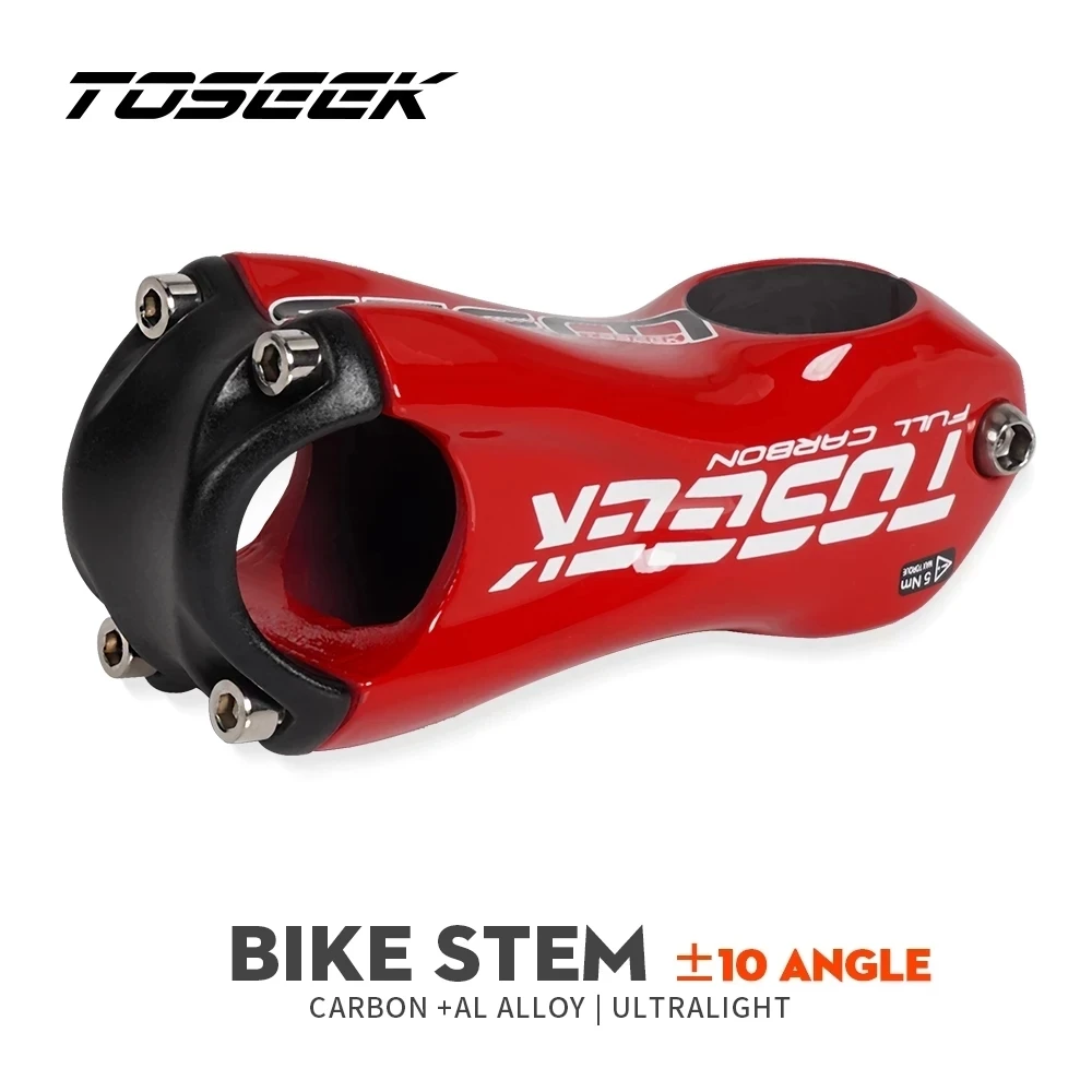 

TOSEEK Carbon Bike Stem 31.8mm For Handlebar Angle 10 Degrees 80/90/100/110mm Bicycle Road MTB Cycling Parts