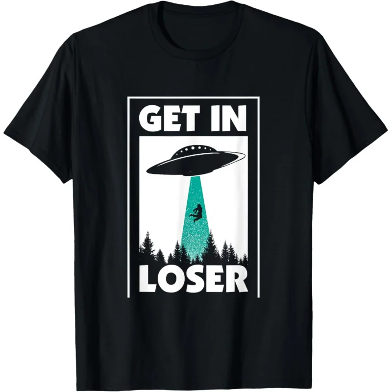 Men's and Women's Sports Leisure New Fashionable Short sleeved Funny Enter Loser Alien T-shirt Black