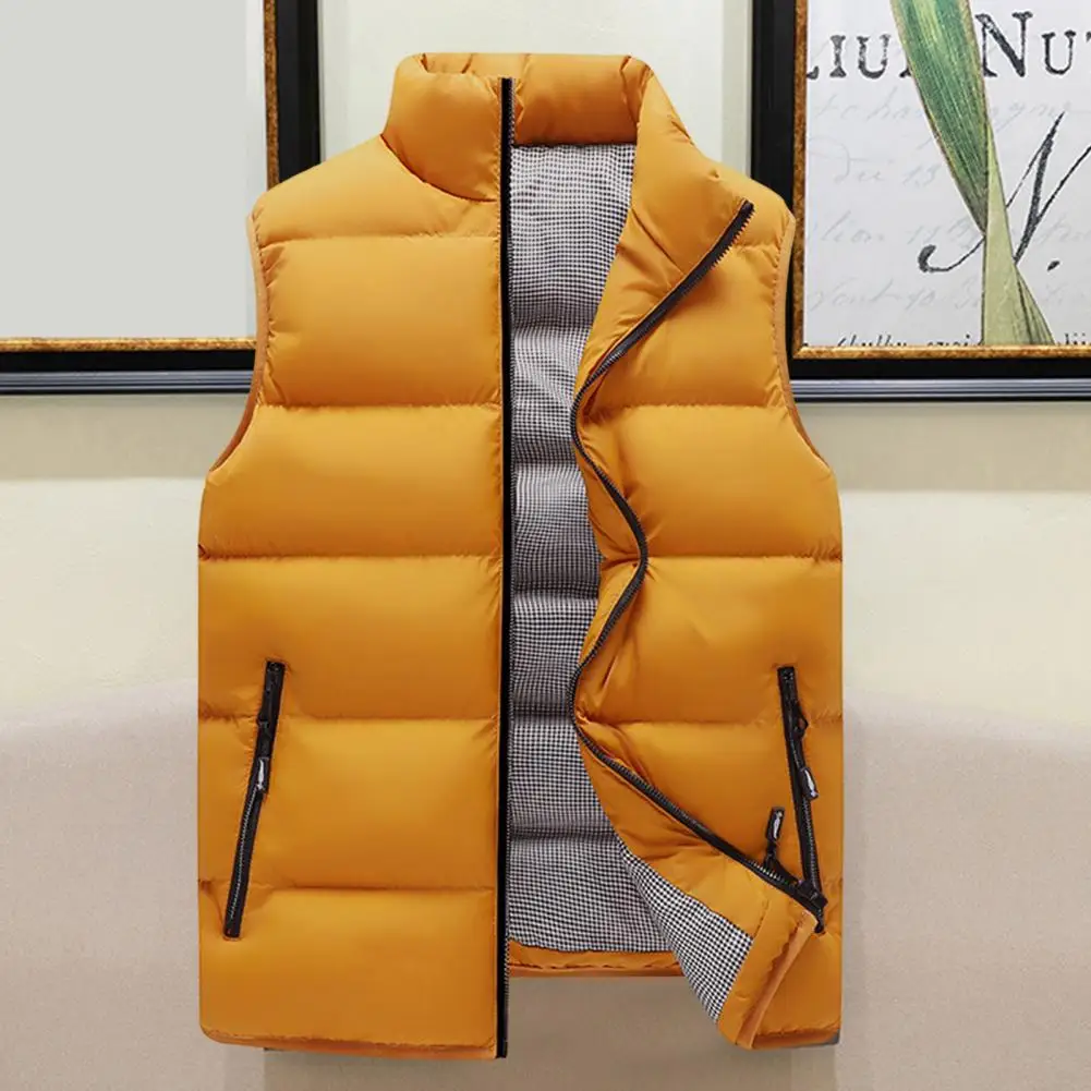 

Stylish Men Vest Thickened Thermal Vest Jacket Fine Stitching Zipper Pockets Waistcoat Coldproof