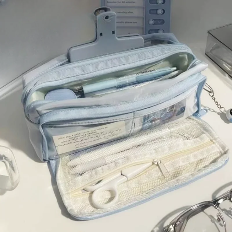 

Girl Multi Layers Pencil Bag Bag Aesthetic Stationery Bag Korean Stationery Transparent Zipper Pencil Pouch School Supplies