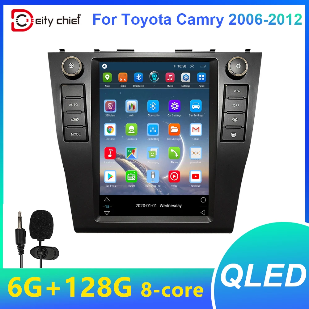 Black Android car Multimedia Player radio for Toyota Camry 2006-2012  2in GPS Navigation Tesla style