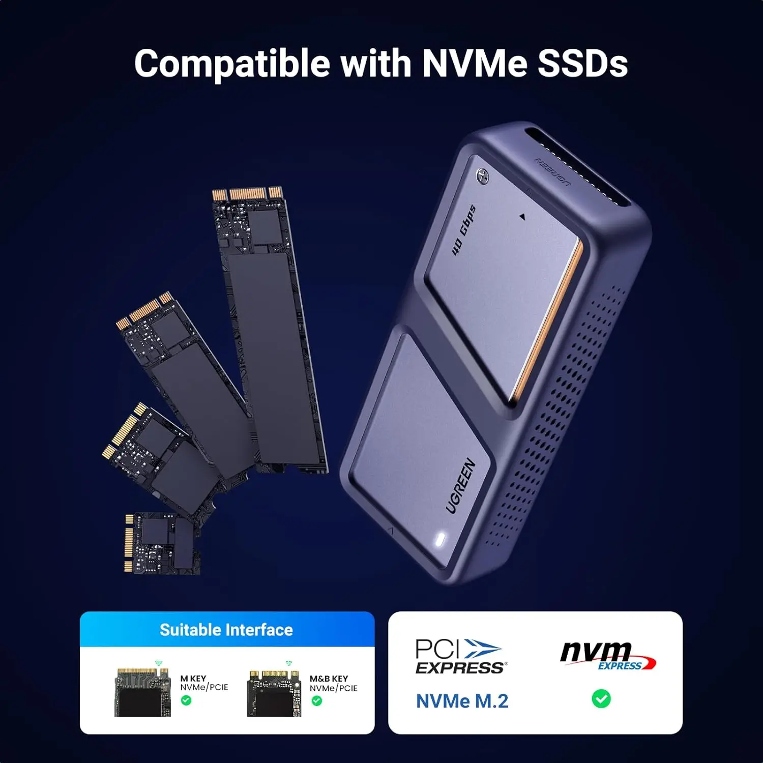 Корпус UGREEN 40 Гбит/с M.2 NVMe с охлаждающим вентилятором корпус SSD защитой от падения