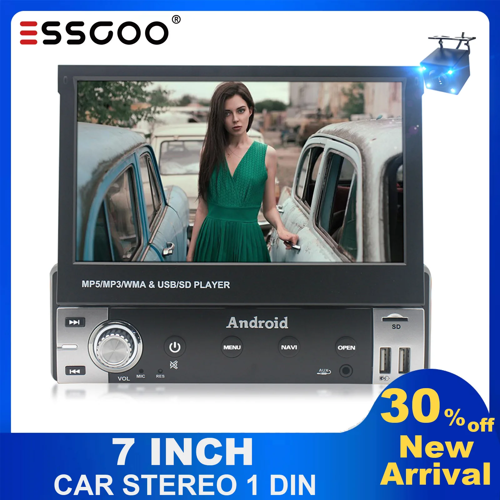 

Автомагнитола ESSGOO 1Din с сенсорным экраном 7 дюймов, мультимедийный плеер с GPS-Навигатором, Wi-Fi, MP5, USB, FM, RDS, Bluetooth