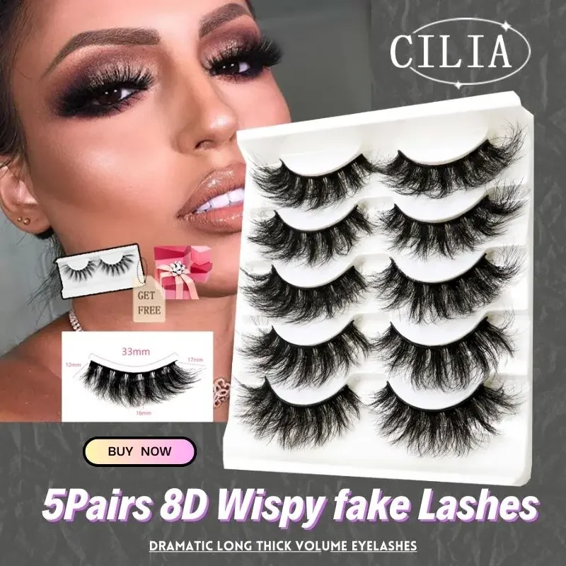 

5Pairs 8D Wispy fake Lashes 25mm Fluffy Faux Mink Lashes Multi-layer Cross False Eyelashes Dramatic Long Thick Volume Eyelashes