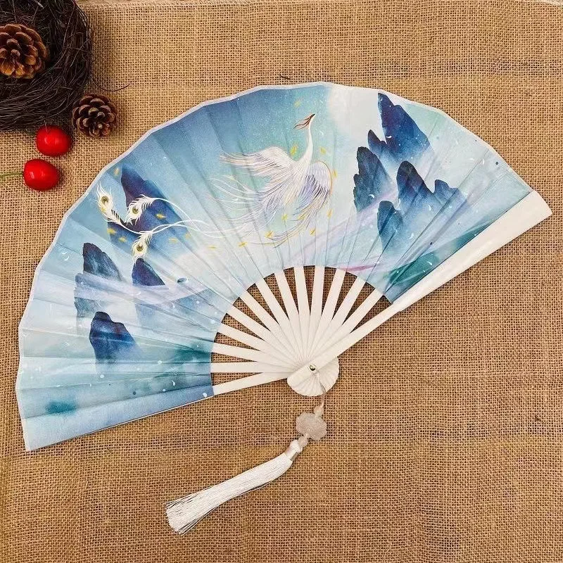 Складной веер шелк бамбук