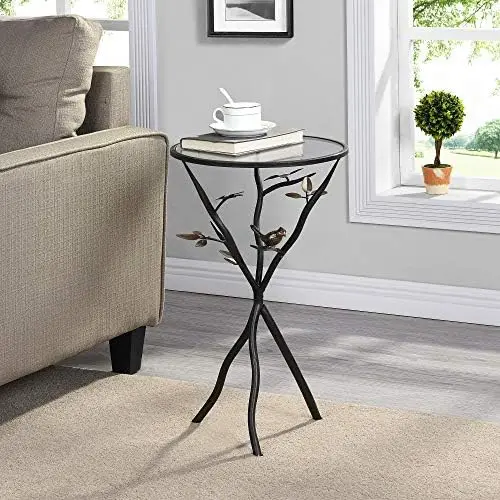 

& Co. Aged Bronze Bird and Branches Tripod Side Glass Tabletop Accent Table, 24" H x 14" W x 14" D, Bronze