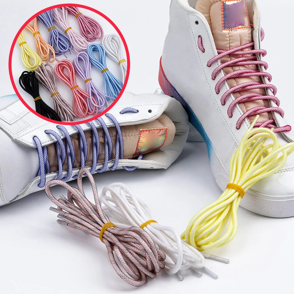 New Round Colorful Shoelaces Glitter White Shoelaces Of Sneakers Metallic Shiny Gold Silver Flat Shoe Laces Sports Running Lace