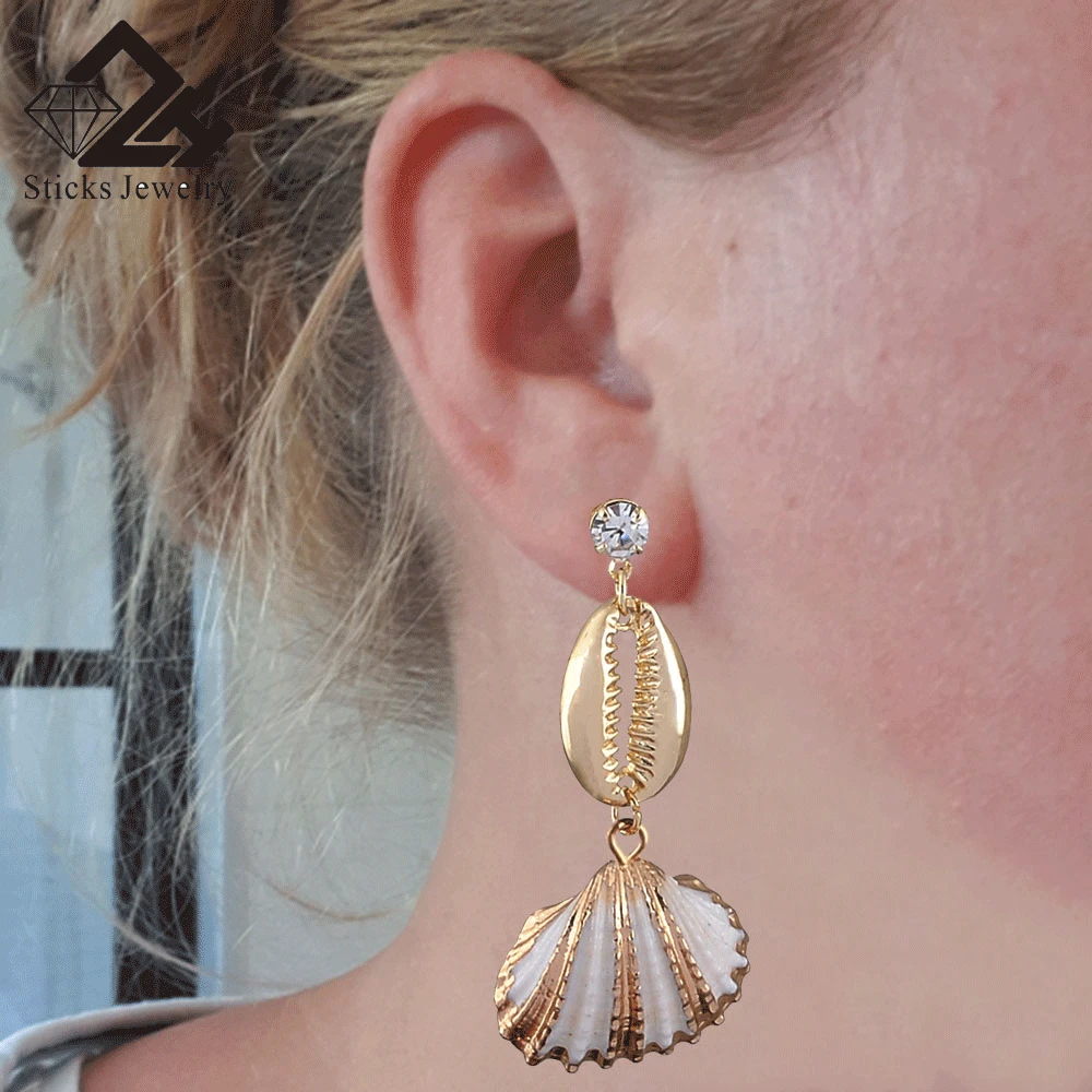 

Shell Earrings For Women Gold Color Trendy Metal Shell Cowrie Statement Dangle Earrings 2019 New Summer Beach Jewelry