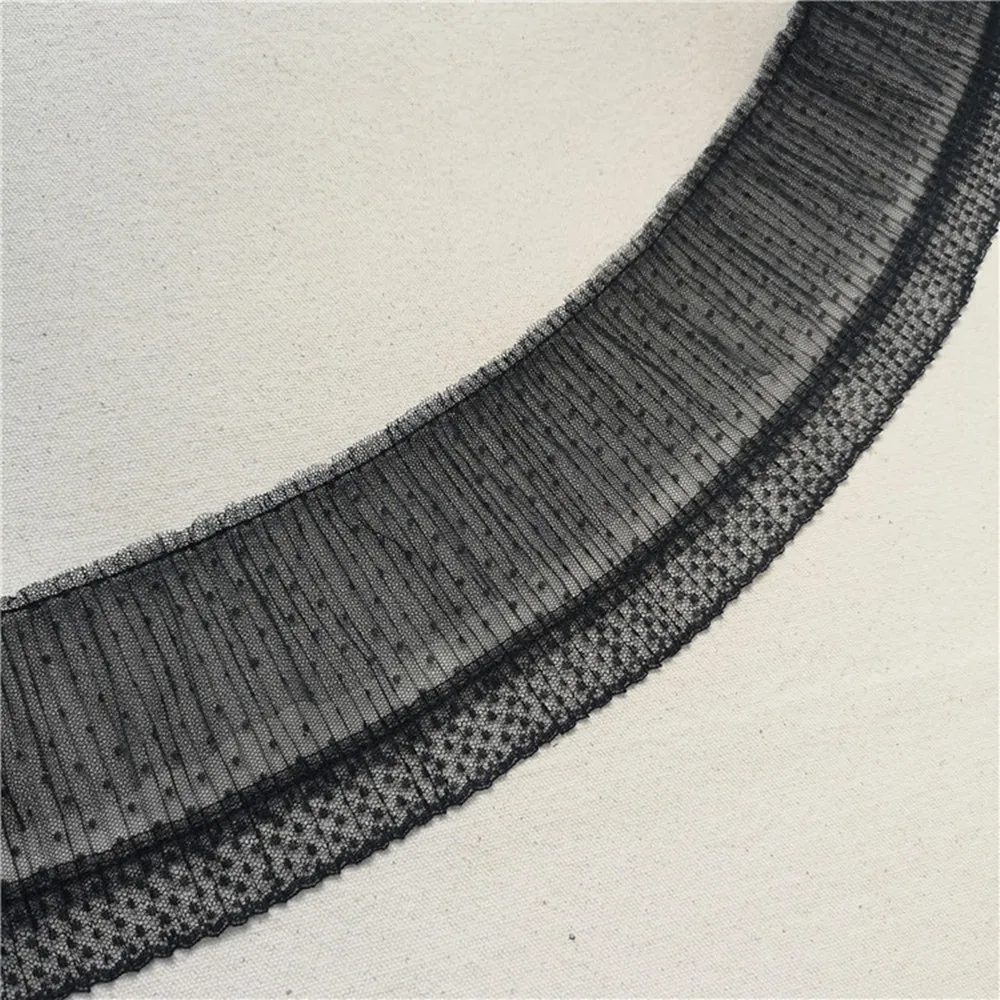 

1Yards New Embroidery Dot Pleats Lace Trim Guipure 10CM Ribbon Pleated Tulle Lace Fabric For Dress Sewing Clothing dentelle LP18