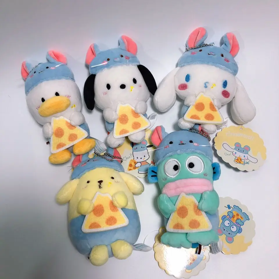 

Sanrio Cinnamoroll Pachacco Hangyodon Pekkle Pom Purin Cute Mouse Plush Doll Key Chain Kawaii Toy Eating Cheese Fluffy Pendant