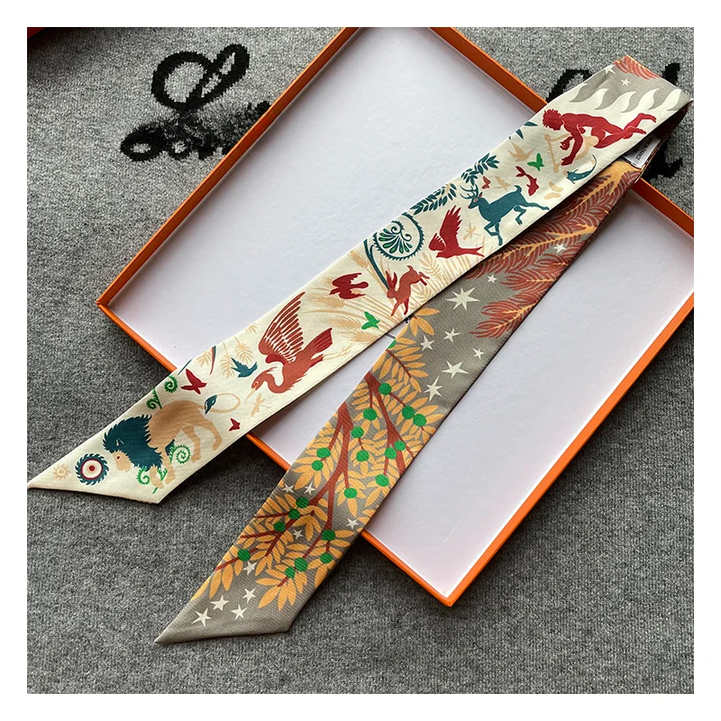 

100% Mulberry Silk Scarf 5*86cm Scarf Female Multifunctional Headband 23 New Small Scarf Handbag Luxury Ribbon High-end Souvenir
