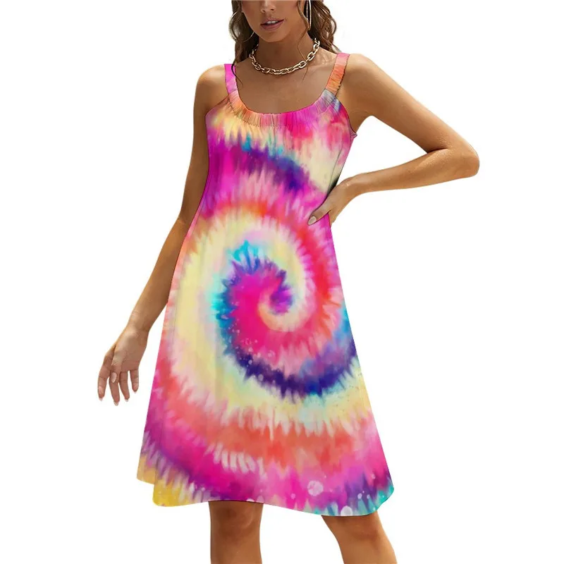 

Платье женское с градиентным принтом, пикантное свободное пляжное с радужным завитком, на бретельках, большие размеры, лето 2022