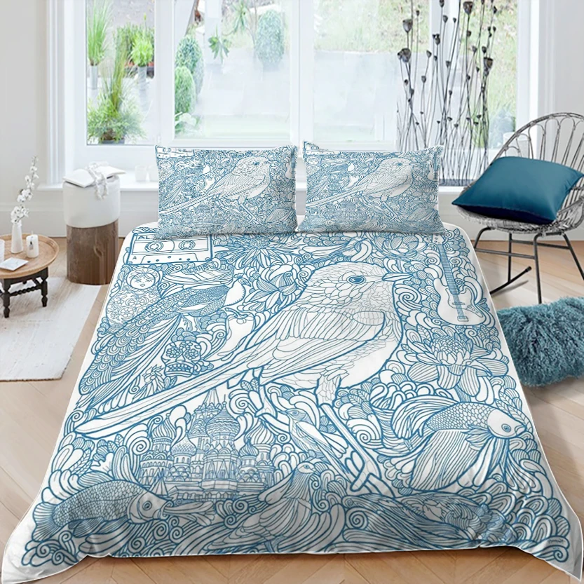 

Watercolor Bird Comforter Bedding Set Plum Blossom Duvet Quilt Cover Set for Adults Women Bed Linen and Pillowcase King Size