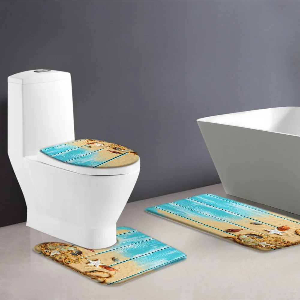 Занавеска для душа с морскими звездами ракушками и ковриком