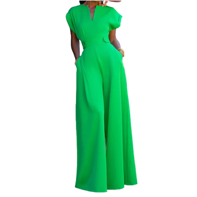 Onecozyday Female 2023 New Jumpsuit Half Open Collar Short Sleeves Wide Leg Pants Jump Suit Women's Daily Casual One-piece Pants