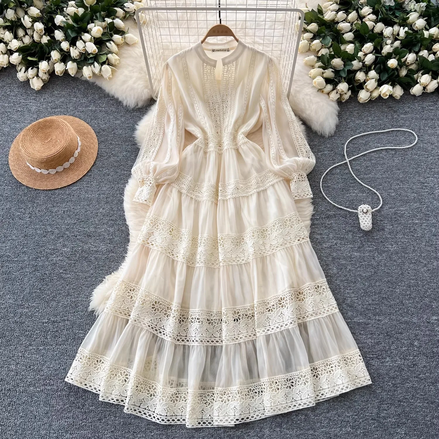 Роскошные женские новые высококачественные кружевные макси-платья с v-образным